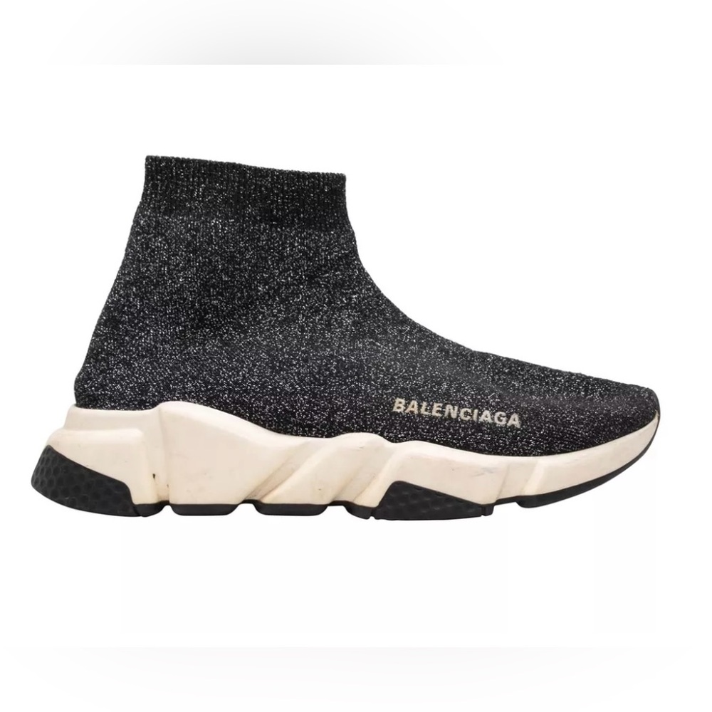 Black & White Balenciaga Glitter Sock Sneakers Size 37.5 equals us 7.5 EUC